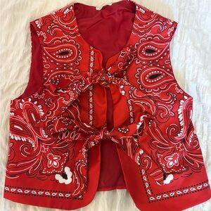 Sunday Red Paisley Tie-Front Top